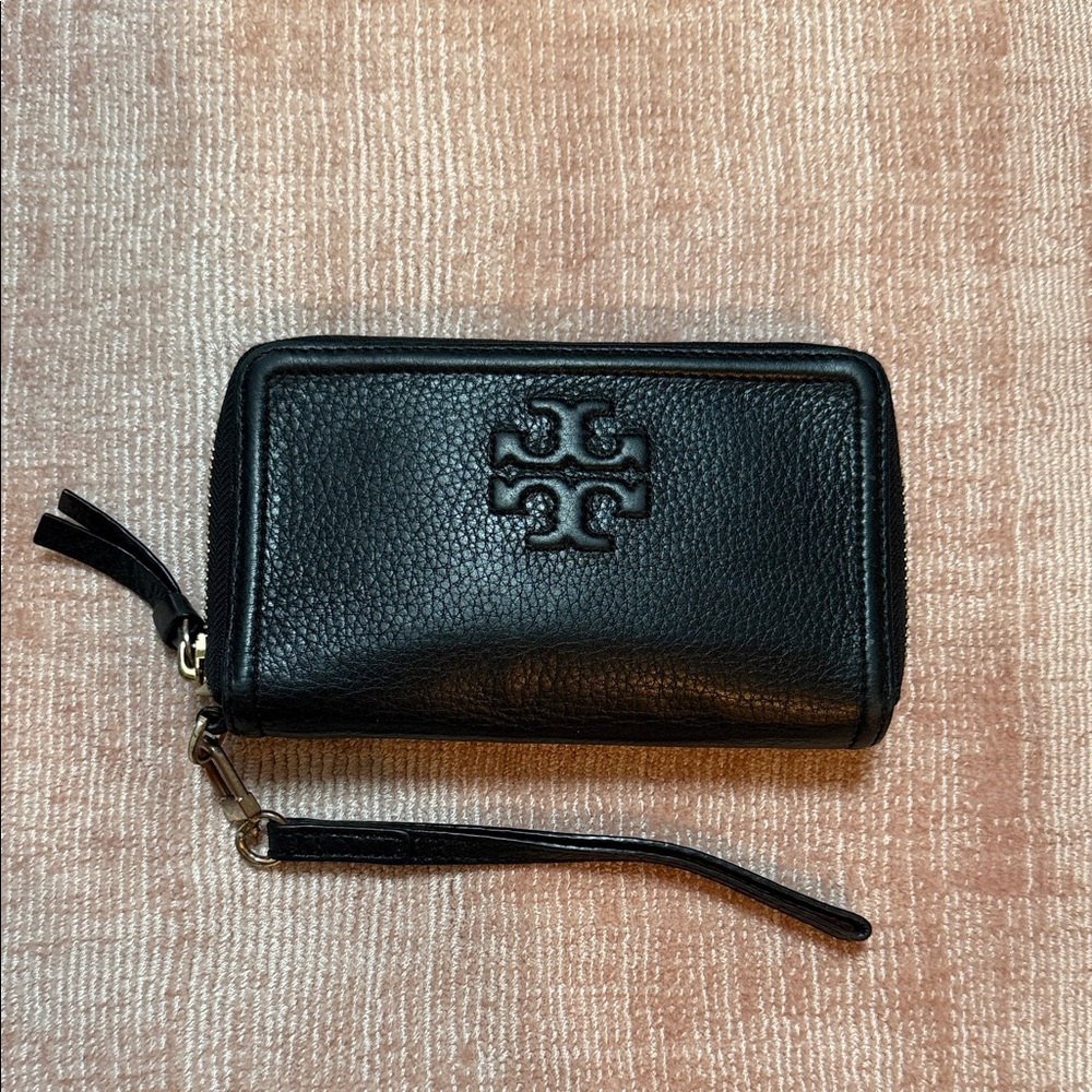 Tory Burch Black Pebbled Leather Wristlet